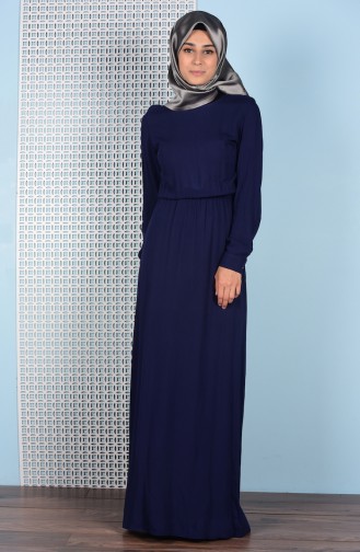 Navy Blue Hijab Dress 5042-07