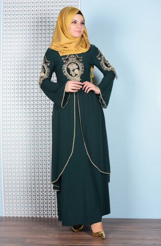 Emerald Green Hijab Evening Dress 8392-05