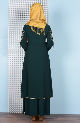 Emerald Green Hijab Evening Dress 8392-05