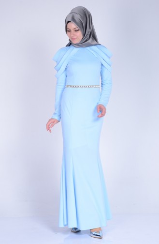 Baby Blue Hijab Evening Dress 3060-05