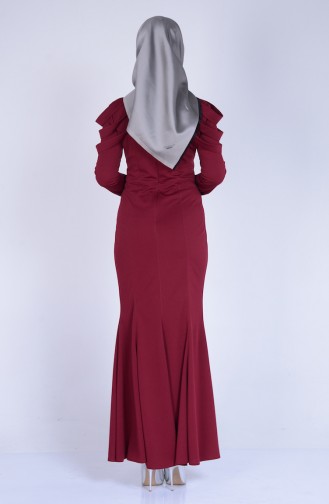 Claret Red Hijab Evening Dress 3060-07