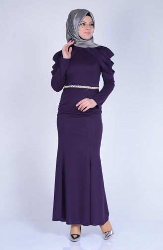 Purple Hijab Evening Dress 3060-06