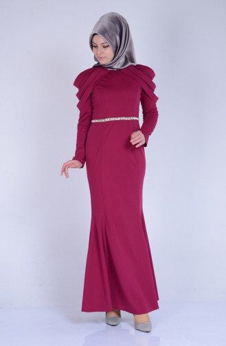Plum Hijab Evening Dress 3060-03
