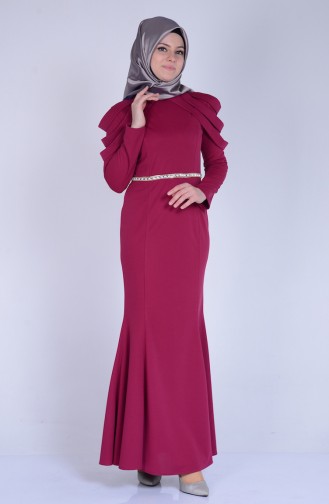 Plum Hijab Evening Dress 3060-03