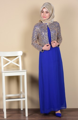 Saxe Hijab Evening Dress 2943-04