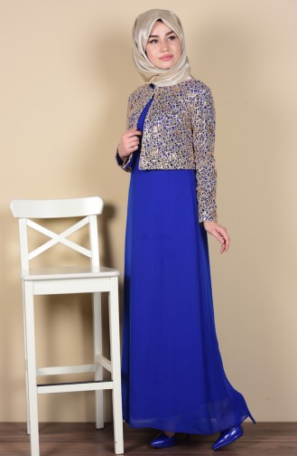 Saxe Hijab Evening Dress 2943-03