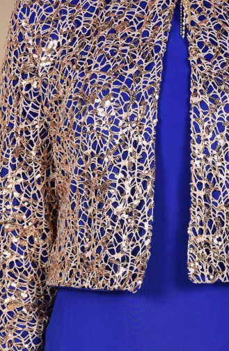 Robe de Soirée avec Veste Grande Taille 2943-04 Bleu Roi 2943-04