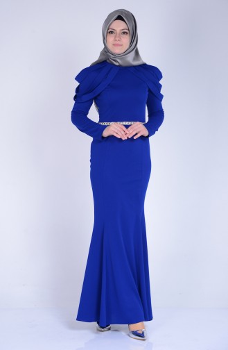 Saxe Hijab Evening Dress 3060-02