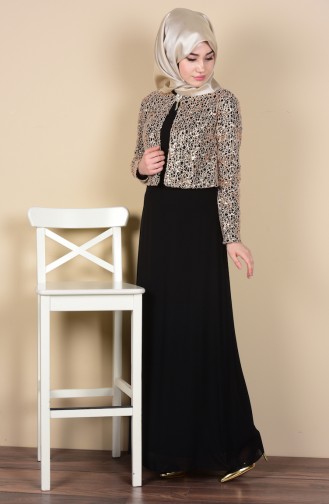Ceketli Abiye Elbise 2943-04 Siyah