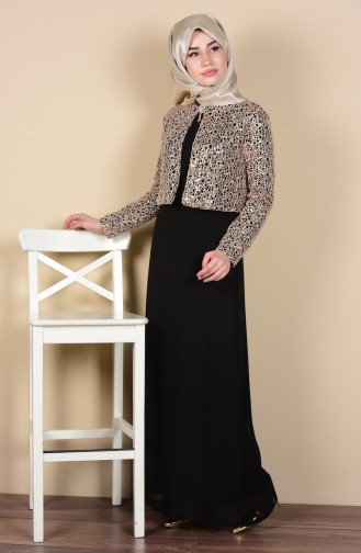 Ceketli Abiye Elbise 2943-04 Siyah