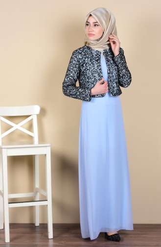 Baby Blue Hijab Evening Dress 2943-01