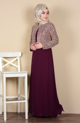 Plum Hijab Evening Dress 2943-05