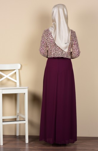 Plum Hijab Evening Dress 2943-06