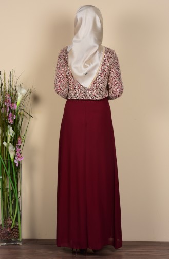 Claret Red Hijab Evening Dress 2943-03