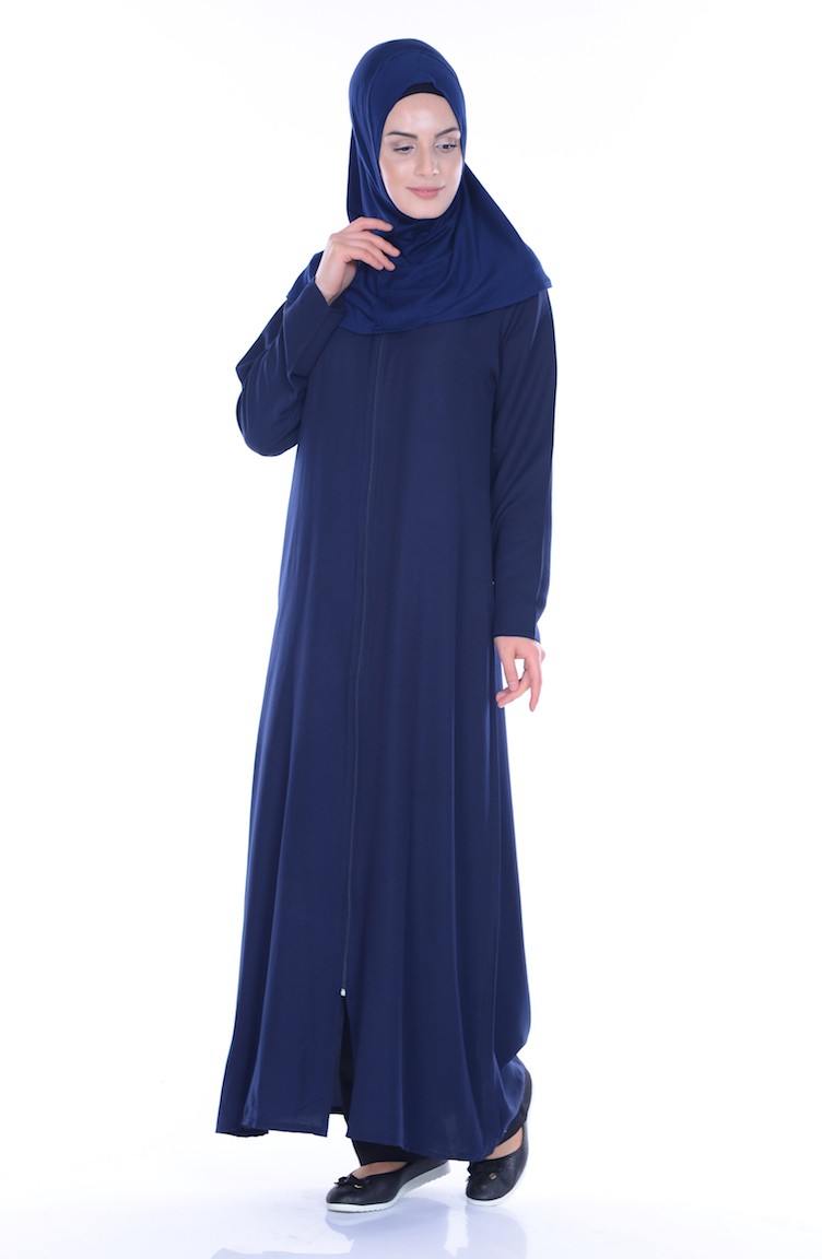 Fermuarlı Örtülü Namaz Elbisesi NMZ002-03 Lacivert 002-03
