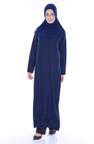 Fermuarlı Örtülü Namaz Elbisesi NMZ002-03 Lacivert 002-03