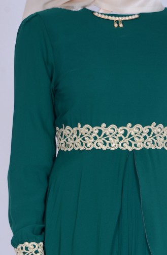 Dantel Detaylı Piliseli Elbise 2837-08 Yeşil