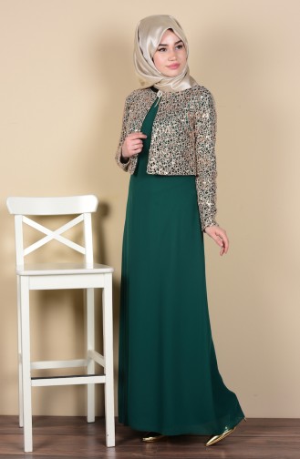 Green Hijab Evening Dress 2943-08