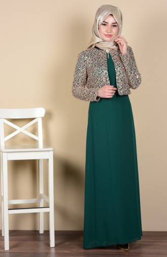 Green Hijab Evening Dress 2943-08