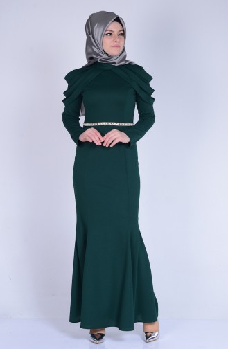 Green Hijab Evening Dress 3060-01