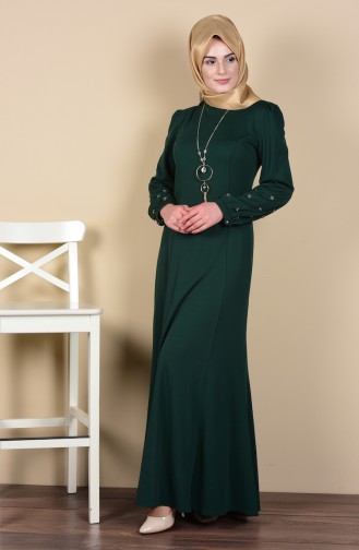 Taş Detaylı Elbise 3026-01 Yeşil