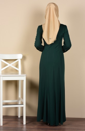 Taş Detaylı Elbise 3026-01 Yeşil