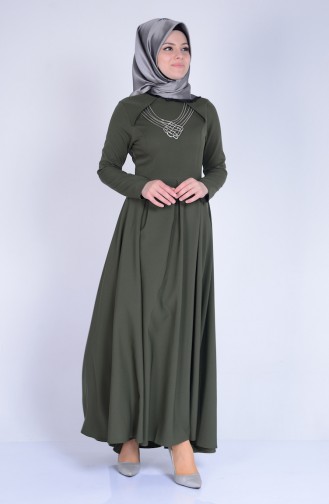 Khaki Hijab Dress 4147-03