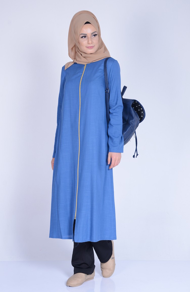 Fermuarlı Uzun Tunik 1215-10 İndigo