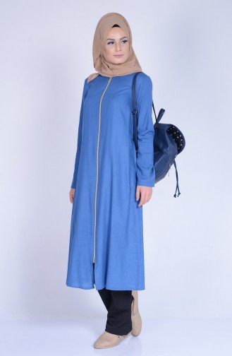 Fermuarlı Uzun Tunik 1215-10 İndigo