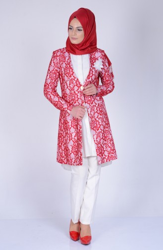 Lace Coated Long Jacket 3533-01 Red 3533-01