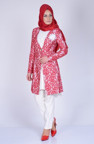 Lace Coated Long Jacket 3533-01 Red 3533-01