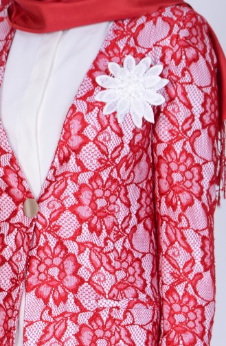 Lace Coated Long Jacket 3533-01 Red 3533-01