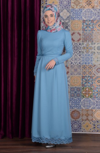 Blau Hijab Kleider 6082-05