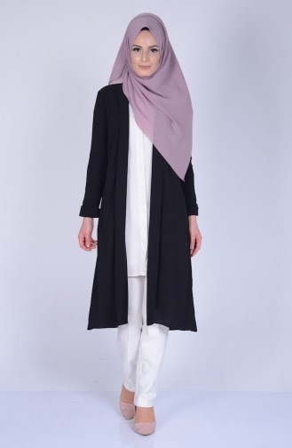 Krep Uzun Ceket 5075-03 Siyah