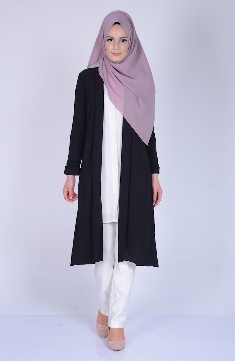 Krep Uzun Ceket 5075-03 Siyah