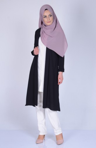 Krep Uzun Ceket 5075-03 Siyah