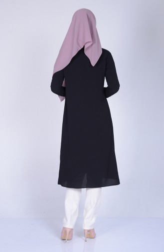 Krep Uzun Ceket 5075-03 Siyah