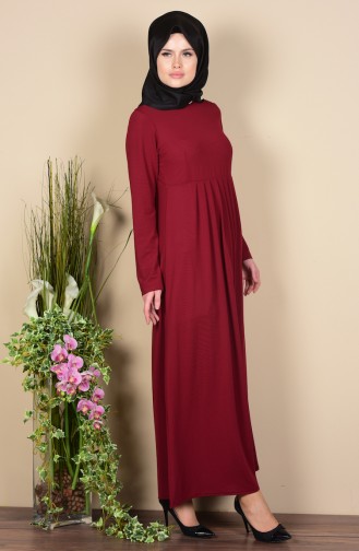 Pileli Elbise 3014-02 Bordo