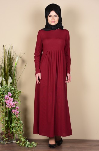 Pileli Elbise 3014-02 Bordo