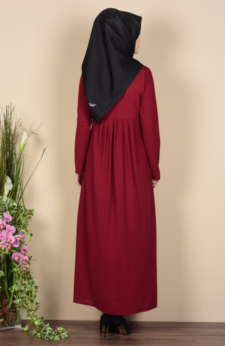 Pileli Elbise 3014-02 Bordo