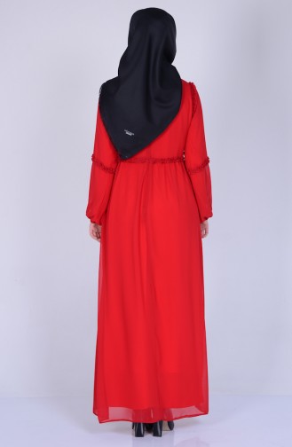Şifon Büzgülü Elbise 4153-05 Kırmızı