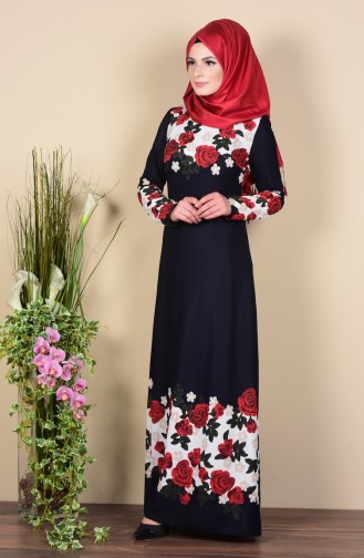 Navy Blue Hijab Dress 1610-02