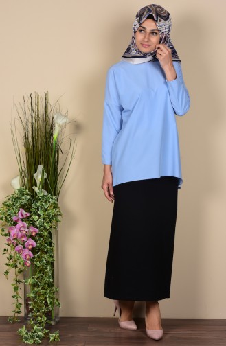 Bluse mit Fledermausärmeln 1225-07 Ice Blau 1225-07