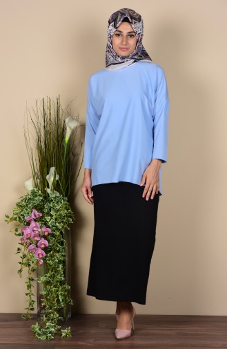 Blouse Manches Chauve Souris 1225-07 Bleu Glacé 1225-07