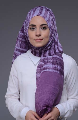Desenli Pliseli Şal 50233-02 Açık Mor