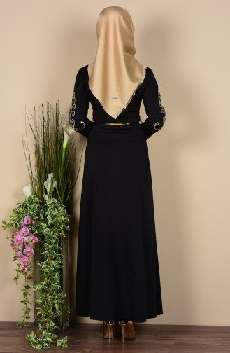 Nakışlı Elbise 5030-05 Siyah