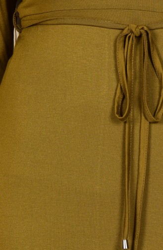 Büyük Beden İpli Kemerli Penye Elbise 0751B-10 Yağ Yeşil