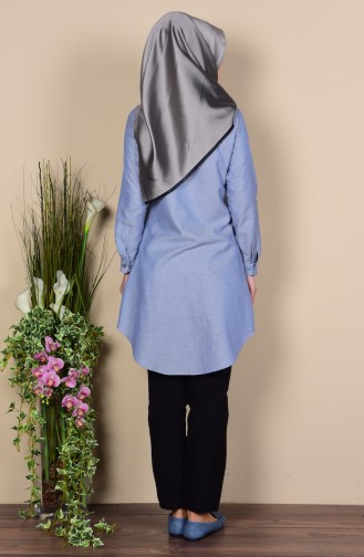 Düğmeli Tunik 6251-17 Gri Lacivert