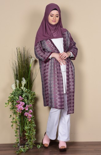 Desenli Şifon Hırka 1051-01 Mor