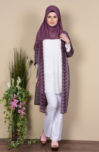 Desenli Şifon Hırka 1051-01 Mor